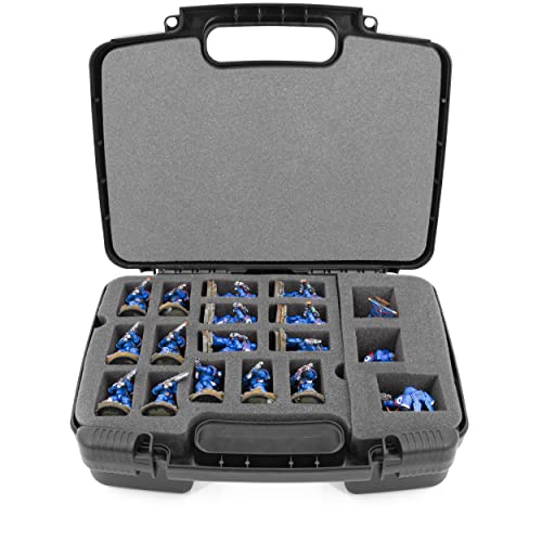 CASEMATIX Miniature Storage Hard Shell Miniature Figure Case - 30 Slot Figurine Minature Carrying Case with Customizable Foam for Large Miniatures for Warhammer 40k, DnD and More!