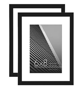 americanflat 6x8 picture frame in black - set of 2 - thin border 4x6 frame with mat and 6x8 frame without mat - horizontal and vertical formats for wall and tabletop
