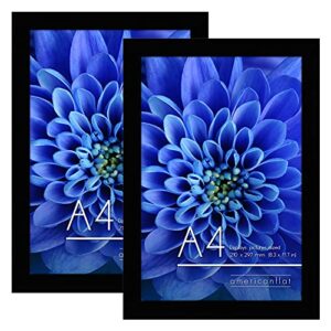 americanflat a4 picture frame in black - composite wood with shatter resistant glass - horizontal and vertical formats for wall and tabletop - 8.3 x 11.7 in - pack of 2