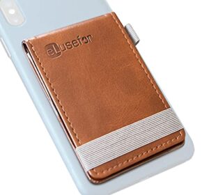elusefor stick-on phone wallet & card holder for back of iphone or android case - saddle brown