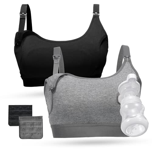 Pumping Bra, Momcozy Hands Free Pumping Bras for Women 2 Pack Supportive Comfortable All Day Wear Pumping and Nursing Bra in One Holding Breast Pump for Spectra S2, Bellababy, Medela