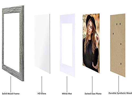 Hongkee 8x10 Picture Frame Set of 2, Grey Photo Frame of Rustic Style, Multi 8 by 10 Photo Frame for Wall or Tabletop Display - 5x7 Frame with Mat or 8x10 Without Mat