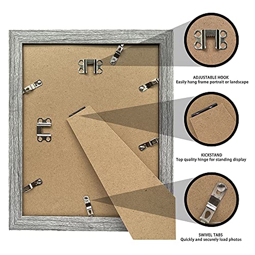 Hongkee 8x10 Picture Frame Set of 2, Grey Photo Frame of Rustic Style, Multi 8 by 10 Photo Frame for Wall or Tabletop Display - 5x7 Frame with Mat or 8x10 Without Mat