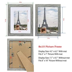 Hongkee 8x10 Picture Frame Set of 2, Grey Photo Frame of Rustic Style, Multi 8 by 10 Photo Frame for Wall or Tabletop Display - 5x7 Frame with Mat or 8x10 Without Mat