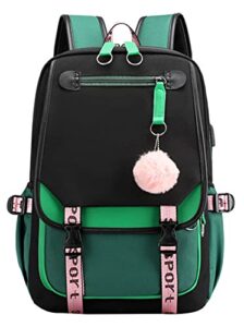 jiayou teenage girls' backpack middle school students bookbag outdoor daypack with usb charge port (21 liters, green black)