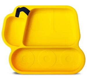 baby plate silicone divided, suction toddler plates dishes for toddler kids self feeding, bpa free, microwave & dishwasher safe(yellow)