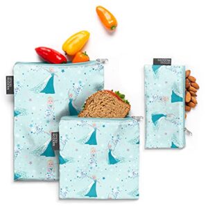 Simple Modern Disney Reusable Snack Bags for Kids | Food Safe, BPA & Phthalate Free, Polyester Zip Pouches | Washable & Refillable Sandwich Bag | Ellie Collection | 3 pack | Frozen Elsa's Snowflake