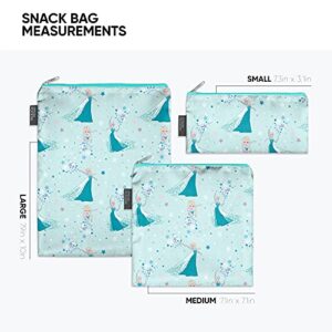 Simple Modern Disney Reusable Snack Bags for Kids | Food Safe, BPA & Phthalate Free, Polyester Zip Pouches | Washable & Refillable Sandwich Bag | Ellie Collection | 3 pack | Frozen Elsa's Snowflake