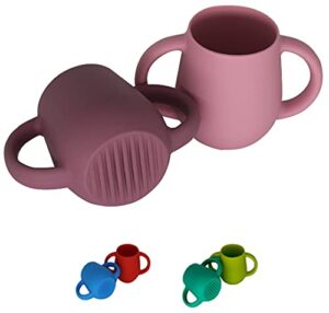 sililife silicone baby cups for baby or toddler 2 pack flexible food-grade safe bpa free with easy-grip handles for self-feeding training