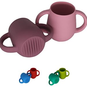 SiliLife Silicone Baby Cups for Baby or Toddler 2 Pack Flexible Food-Grade Safe BPA Free with Easy-Grip Handles for Self-Feeding Training