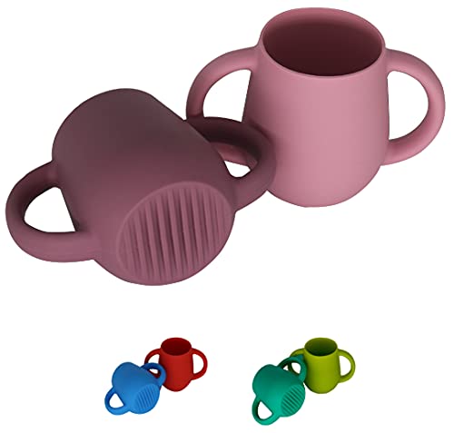 SiliLife Silicone Baby Cups for Baby or Toddler 2 Pack Flexible Food-Grade Safe BPA Free with Easy-Grip Handles for Self-Feeding Training