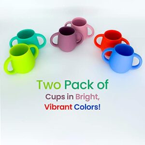 SiliLife Silicone Baby Cups for Baby or Toddler 2 Pack Flexible Food-Grade Safe BPA Free with Easy-Grip Handles for Self-Feeding Training