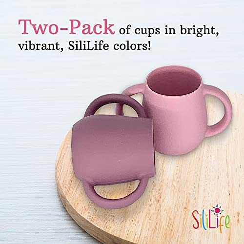 SiliLife Silicone Baby Cups for Baby or Toddler 2 Pack Flexible Food-Grade Safe BPA Free with Easy-Grip Handles for Self-Feeding Training