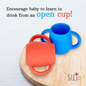 SiliLife Silicone Baby Cups for Baby or Toddler 2 Pack Flexible Food-Grade Safe BPA Free with Easy-Grip Handles for Self-Feeding Training