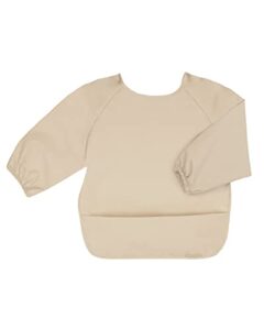 willow + sim long sleeve baby bibs - wipe clean, washable with food catcher - long sleeve bib for babies, toddler - parchment