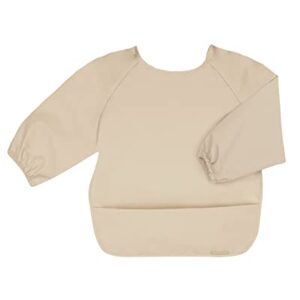 WILLOW + SIM Long Sleeve Baby Bibs - Wipe Clean, Washable with Food Catcher - Long Sleeve Bib for Babies, Toddler - Parchment