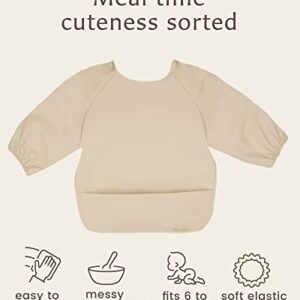 WILLOW + SIM Long Sleeve Baby Bibs - Wipe Clean, Washable with Food Catcher - Long Sleeve Bib for Babies, Toddler - Parchment