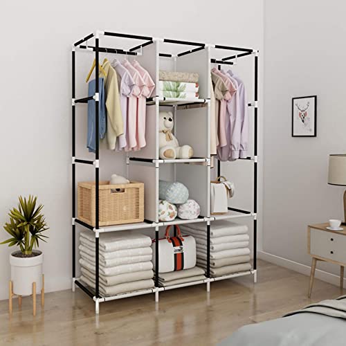 UDEAR Portable Wardrobe Shoe Rack Bundle,Closet Clothes Organizer with 6 Storage Shelves, 2 Hanging Sections and 4 Side Pockets,6-Tier Portable Free Standing Shoe Organizer,with Dustproof Cover,Black