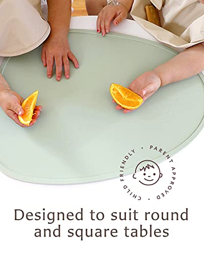 Willow + Sim Silicone Placemat for Kids - Travel Placemats for Toddlers, Non Slip Silicon Mat for Baby Eating, Best Kids Placemats for Dining Table Spills & Mess, Round, Nonslip, Safe & Easy to Clean