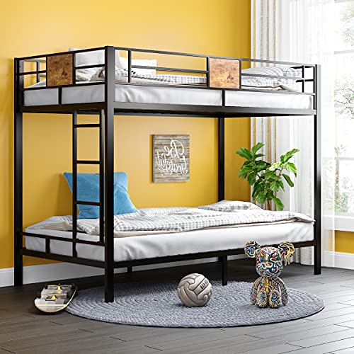 SHA CERLIN Bunk Bed Twin Over Twin Size with Ladder and Full-Length Guardrail, Metal, Storage Space, No Box Spring Needed, Noise Free, Black