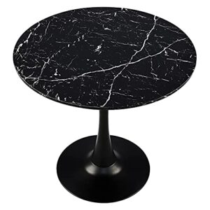vonluce 32 inch round dining table with faux marble top for kitchen bar patio and more, modern small coffee table living room accent table with tulip style metal base and 165lb capacity for 2-4, black