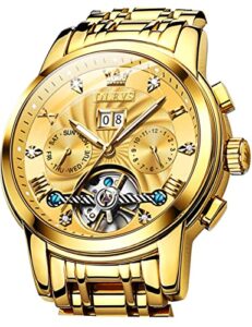 olevs automatic watches for men gold luxury skeleton mechanical wristwatch self winding diamond luminous waterproof business dress watch