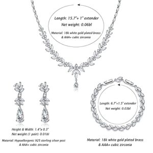 IDASANY Jewelry Set for Women, Cubic Zirconia Necklace Dangle Earrings & Bracelet Jewelry Set for Bride Bridesmaid Wedding Prom Party