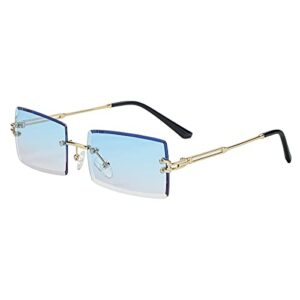 gleyemor rimless rectangle sunglasses for women mens fashion vintage frameless square glasses with gradient lens (blue/pink)