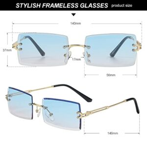 Gleyemor Rimless Rectangle Sunglasses for Women Mens Fashion Vintage Frameless Square Glasses with Gradient Lens (Blue/Pink)