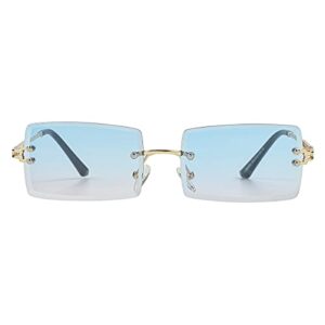 Gleyemor Rimless Rectangle Sunglasses for Women Mens Fashion Vintage Frameless Square Glasses with Gradient Lens (Blue/Pink)