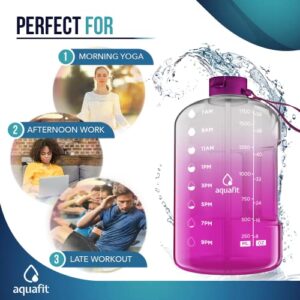 AQUAFIT Half Gallon Water Bottle With Time Marker - 64 oz Water Bottle With Straw - Gym Water Bottle With Strap - Big Water Bottle - Reusable Water Bottles With Straw - Large Water Bottle With Handle