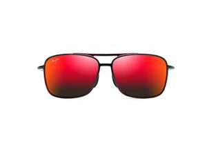 maui jim men's and women's kaupo gap polarized aviator sunglasses, red/black tortoise/hawaii lava ™, medium