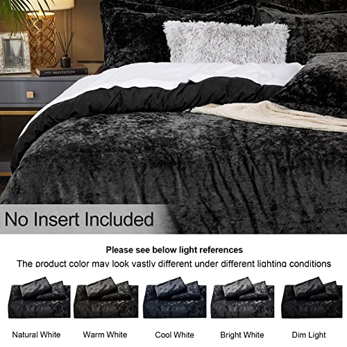 PHF Truly Velvet Duvet Cover Set Queen Size, 3pcs Ultra Soft Breathable Comforter Cover Set, Luxury Cozy Flannel Duvet Cover with Pillow Shams Bedding Collection, 90" x 90", Black