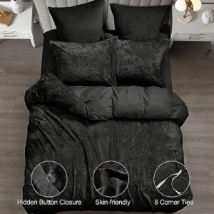 PHF Truly Velvet Duvet Cover Set Queen Size, 3pcs Ultra Soft Breathable Comforter Cover Set, Luxury Cozy Flannel Duvet Cover with Pillow Shams Bedding Collection, 90" x 90", Black