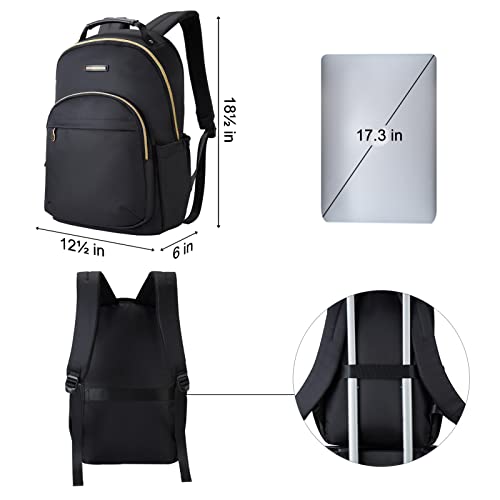 LIGHT FLIGHT Laptop Backpack Women Travel Backpacks Book Bag for 17.3 Inch Computer Carry on Back Pack for Work Travel College Large Black