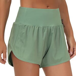 THE GYM PEOPLE Womens High Waisted Running Shorts Quick Dry Athletic Workout Shorts with Mesh Liner Zipper Pockets (Jasmine Green, Small)