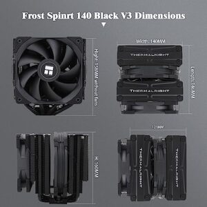 Thermalright Frost Spirit 140 BLACK V3 CPU Air Cooler, Dual Tower 4x8mm Heat Pipes, D14B and C12B PWM Fan, Aluminium Heatsink Cover, AGHP Technology, for AMD AM4/AM5/Intel LGA 1150/1151/1200/2011/2066