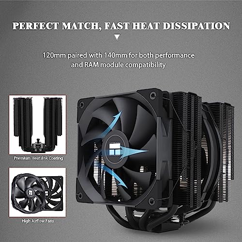 Thermalright Frost Spirit 140 BLACK V3 CPU Air Cooler, Dual Tower 4x8mm Heat Pipes, D14B and C12B PWM Fan, Aluminium Heatsink Cover, AGHP Technology, for AMD AM4/AM5/Intel LGA 1150/1151/1200/2011/2066