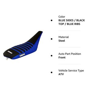 Enjoy Mfg Seat Cover - Compatible Fit for 2004-2013 Yamaha YFZ 450 4 Wheeler Quad ATV #200 (Blue Sides / Black TOP / Blue Ribs)