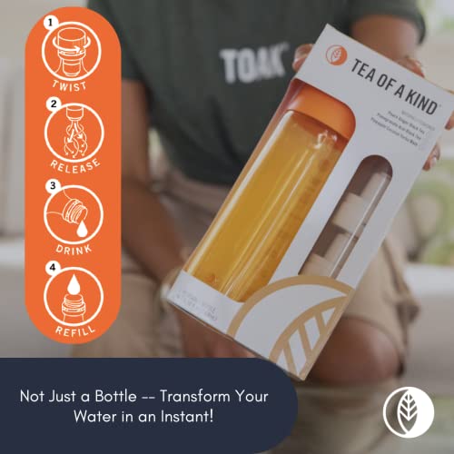 Tea of a Kind TOAK Reusable Water Bottle Starter Kit - Includes 3 Caps to Mix With Your Water, Portable Flavor Caps (Orange Bottle)