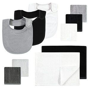 hudson baby unisex baby rayon from bamboo bib, burp cloth washcloth 10pk headband, black white, one size us