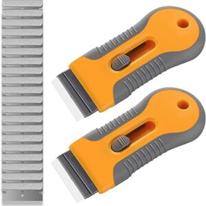 Razor Blade Scraper, 2 Pack Plastic Retractable Glass Scraper with 40 Pcs Extra Razor Blades, Cleaning Razor Scraper for Windows Metal Vinyl Car Glue