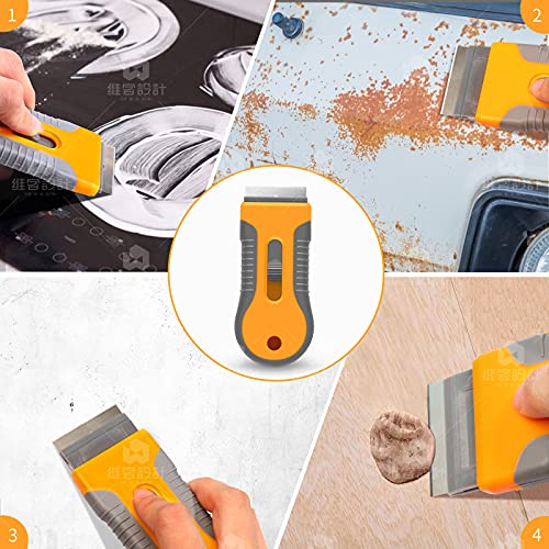 Razor Blade Scraper, 2 Pack Plastic Retractable Glass Scraper with 40 Pcs Extra Razor Blades, Cleaning Razor Scraper for Windows Metal Vinyl Car Glue