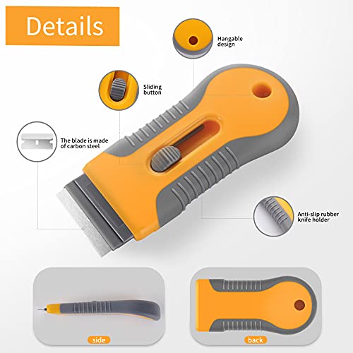 Razor Blade Scraper, 2 Pack Plastic Retractable Glass Scraper with 40 Pcs Extra Razor Blades, Cleaning Razor Scraper for Windows Metal Vinyl Car Glue