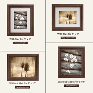 GraduationMall 8x10 Wood Picture Frames,Display Photos 5x7 with Mat or 8x10 Without Mat,Real Glass,Wall or Tabletop Display,Rustic Brown Set of 2