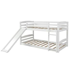 solid wood twin over full bunk bed with two storage drawers (white+pine+twin)