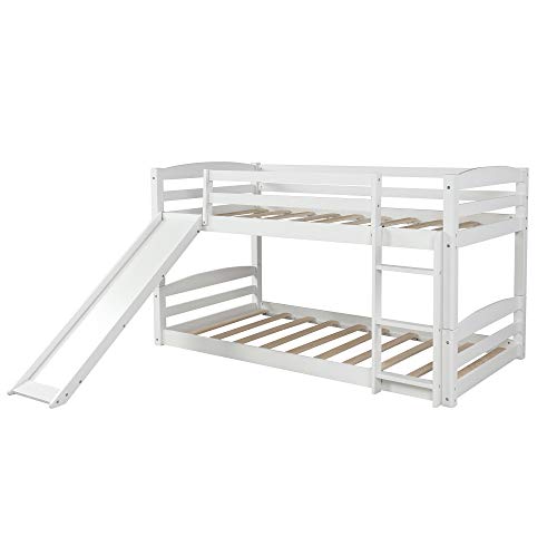 Solid Wood Twin Over Full Bunk Bed with Two Storage Drawers (White+Pine+Twin)