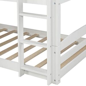 Solid Wood Twin Over Full Bunk Bed with Two Storage Drawers (White+Pine+Twin)