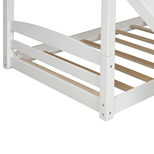 Solid Wood Twin Over Full Bunk Bed with Two Storage Drawers (White+Pine+Twin)