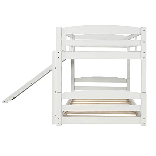 Solid Wood Twin Over Full Bunk Bed with Two Storage Drawers (White+Pine+Twin)